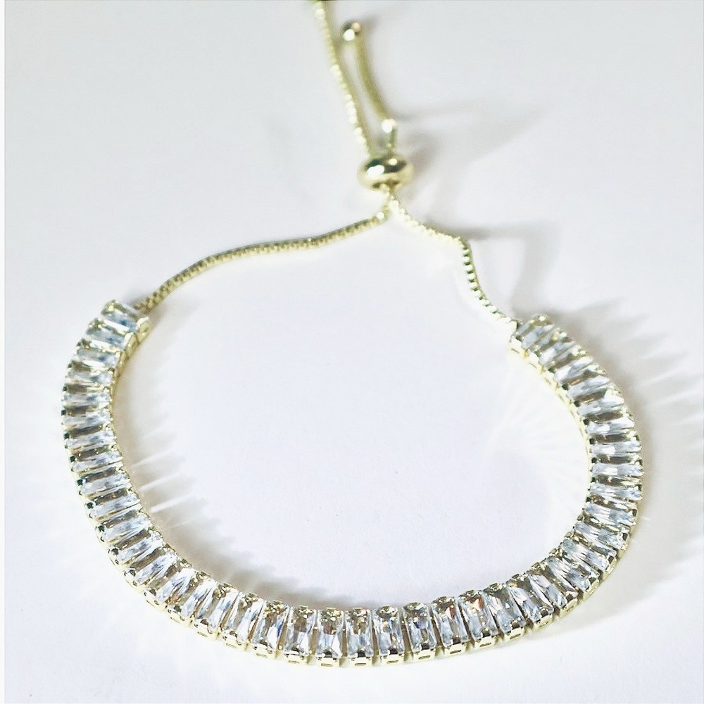 Swarovski Crystal Baguette Gold Plated Adjustable Bolo Slider Bracelet New